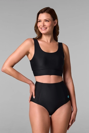 Women's Spring Garden Crop Bikini Top | Black womens athletic swimwear, performance swimwear for women