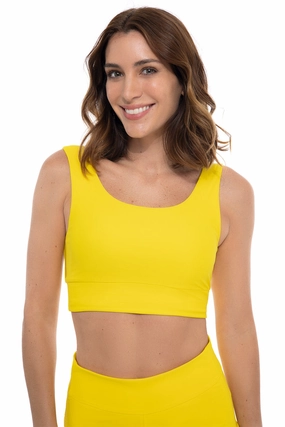 Women's Spring Garden Crop Bikini Top | Bold Yellow adjustable swimsuits for women, breathable swimwear for ladies