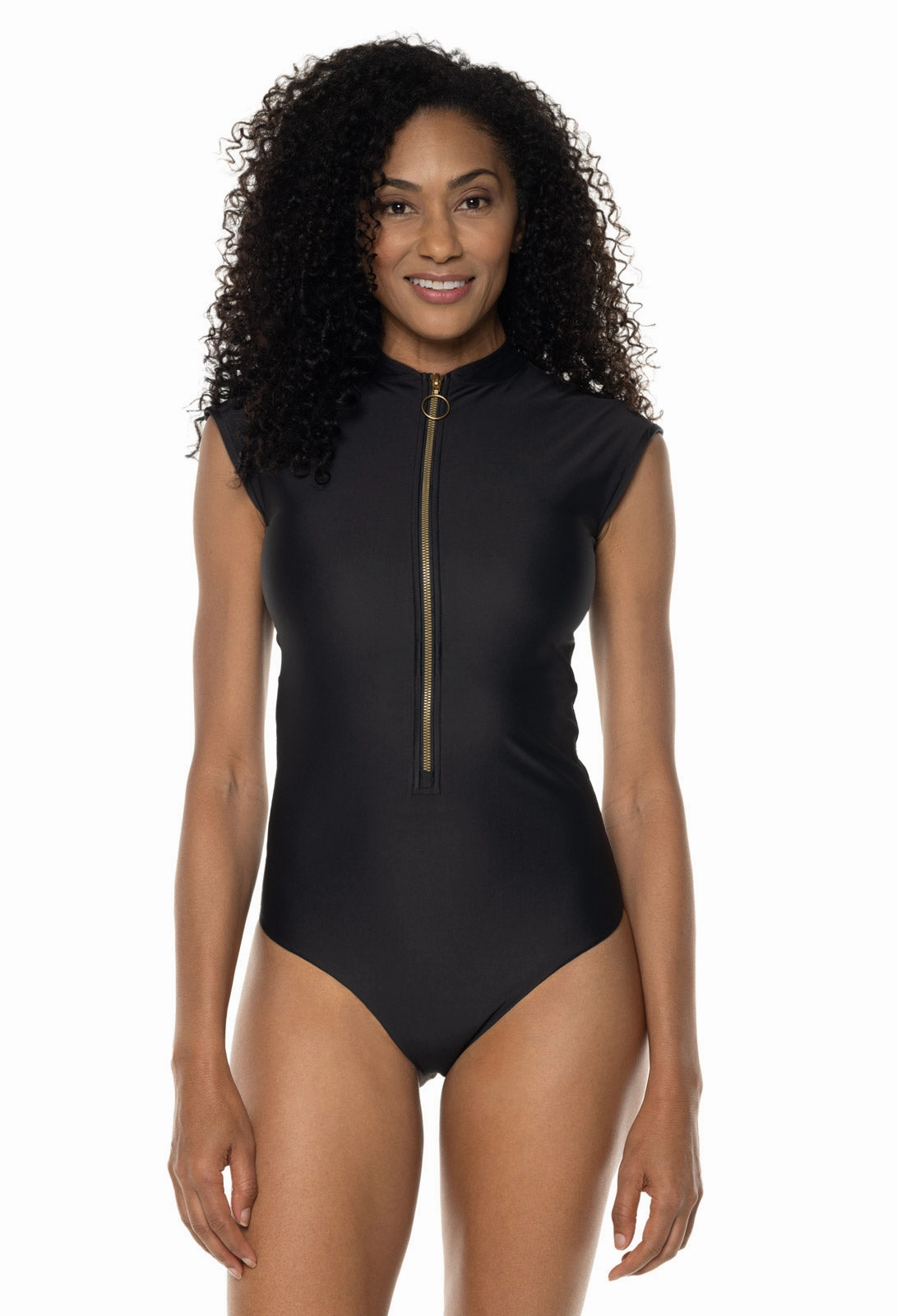 Women's Sweetwater Cap Sleeve One Piece | Black adjustable swimsuits for women, breathable swimwear for ladies