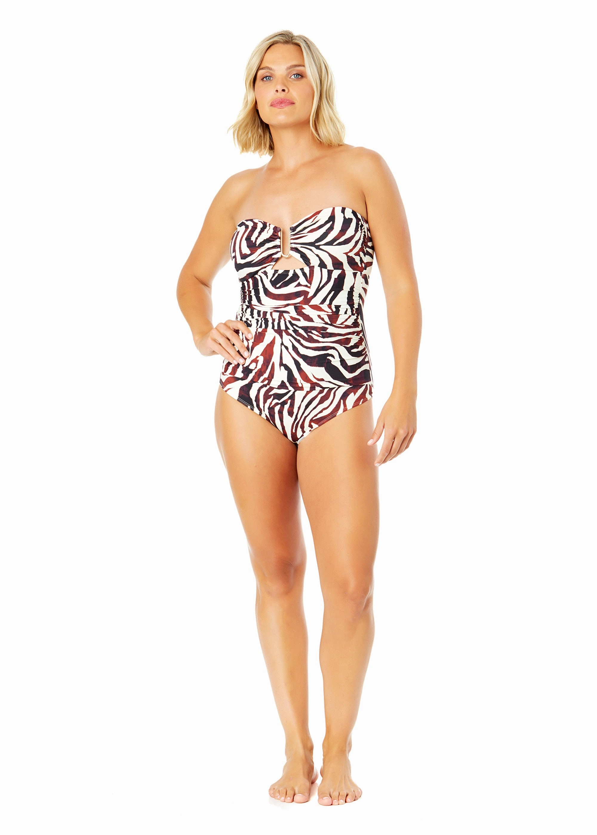 Women's Tiger Dance Ring Front Bandeau One Piece Swimsuit