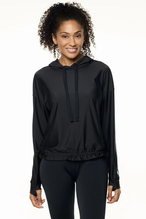 Women's Waikal Swim Hoodie | Black adjustable swimsuits for women, breathable swimwear for ladies