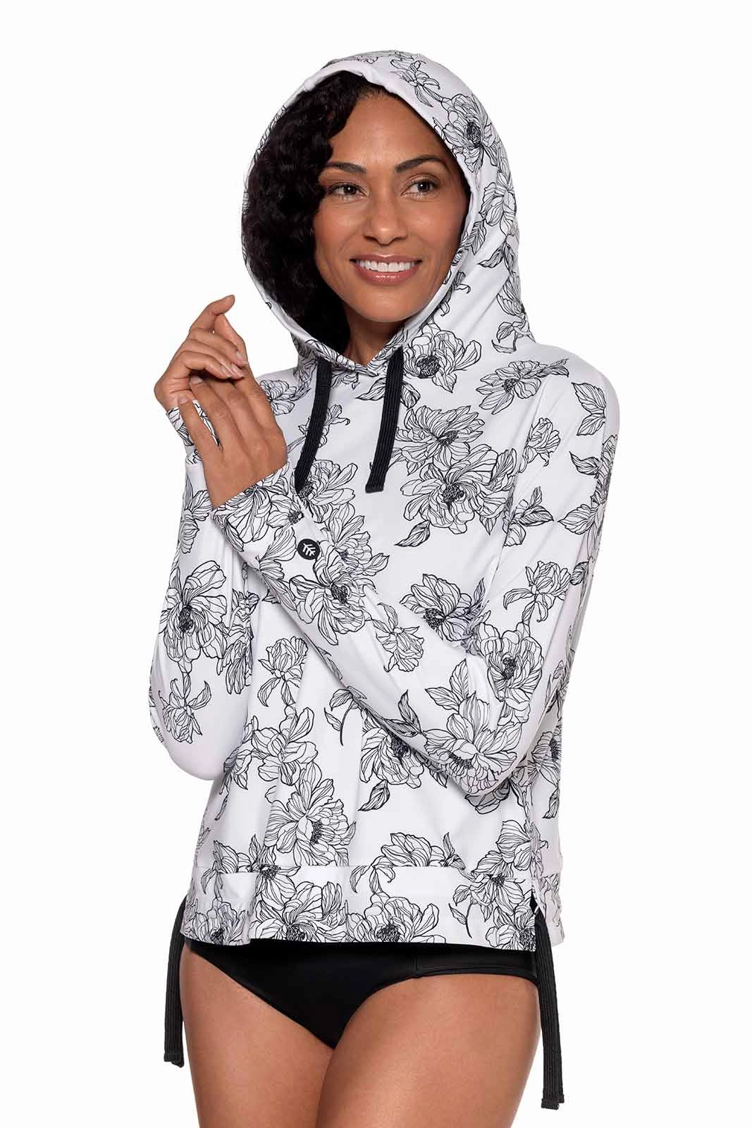 Women's Waikal Swim Hoodie | White/Black Perfect Peony