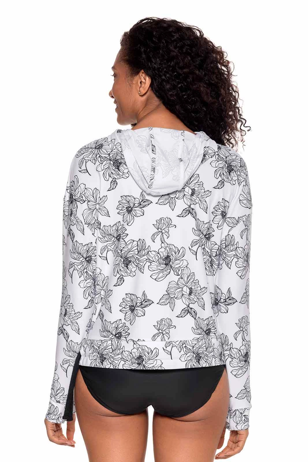 Women's Waikal Swim Hoodie | White/Black Perfect Peony
