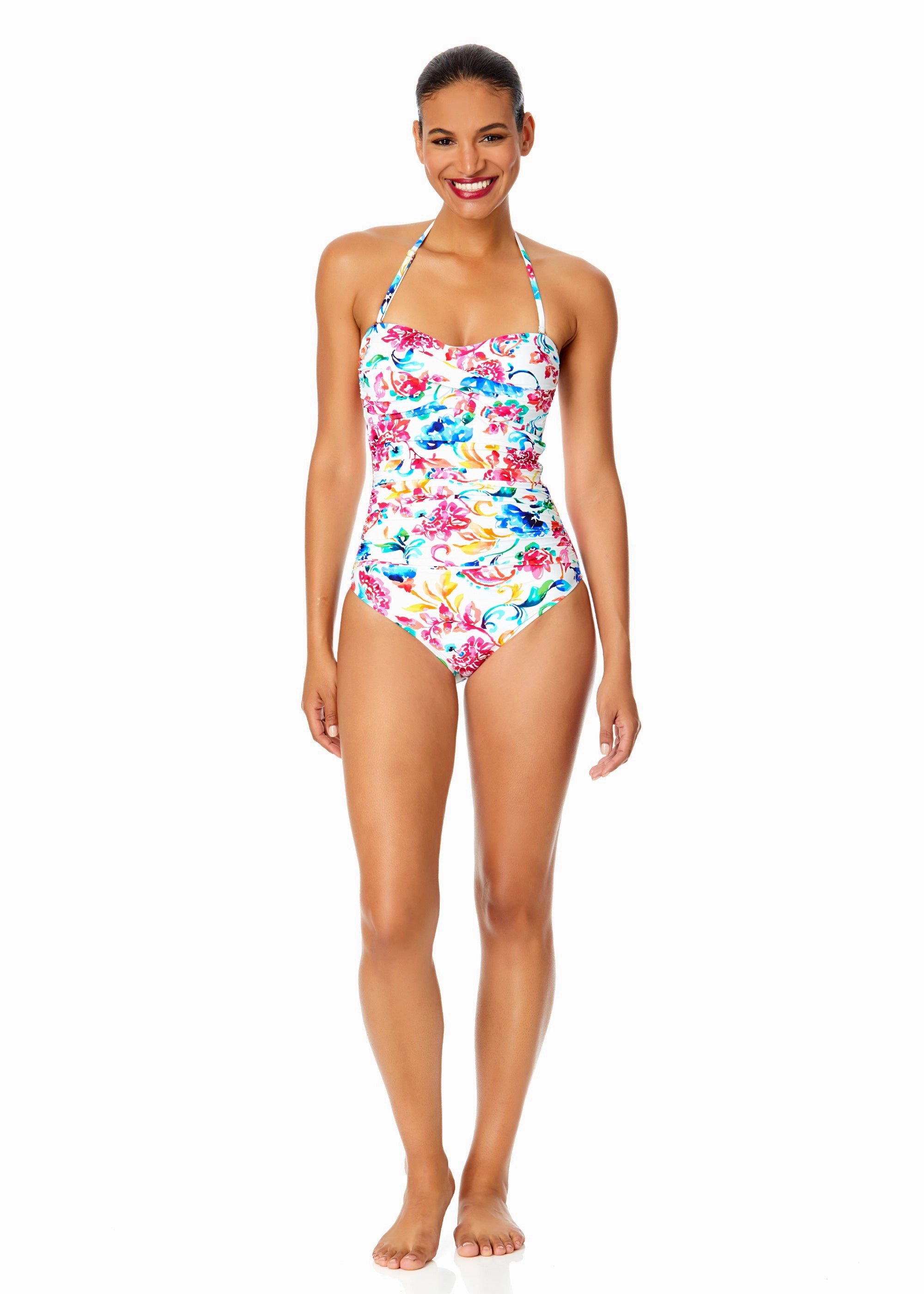 Women's Watercolor Paisley Twist Front Shirred One Piece Swimsuit