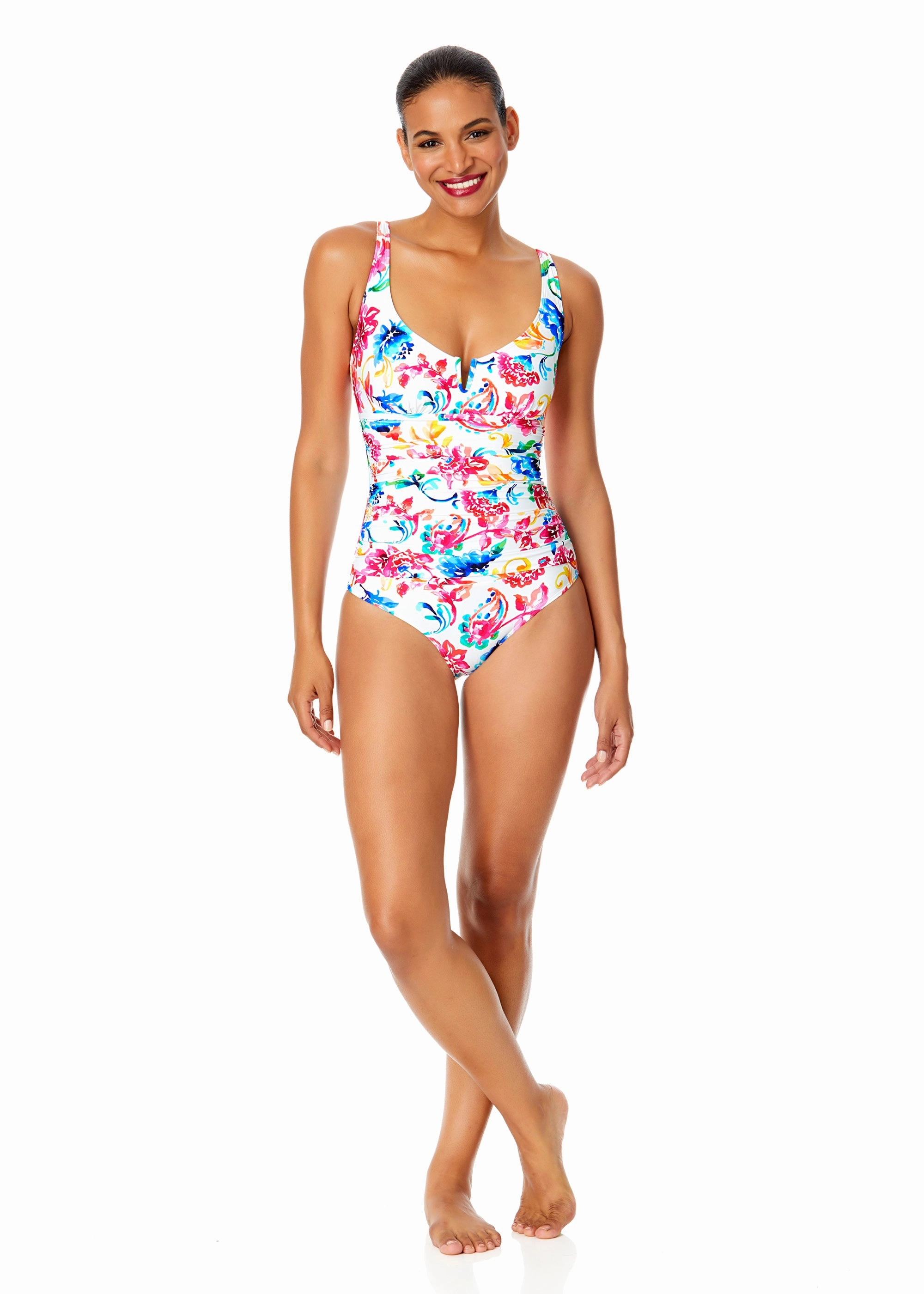 Women's Watercolor Paisley V-Wire One Piece Swimsuit