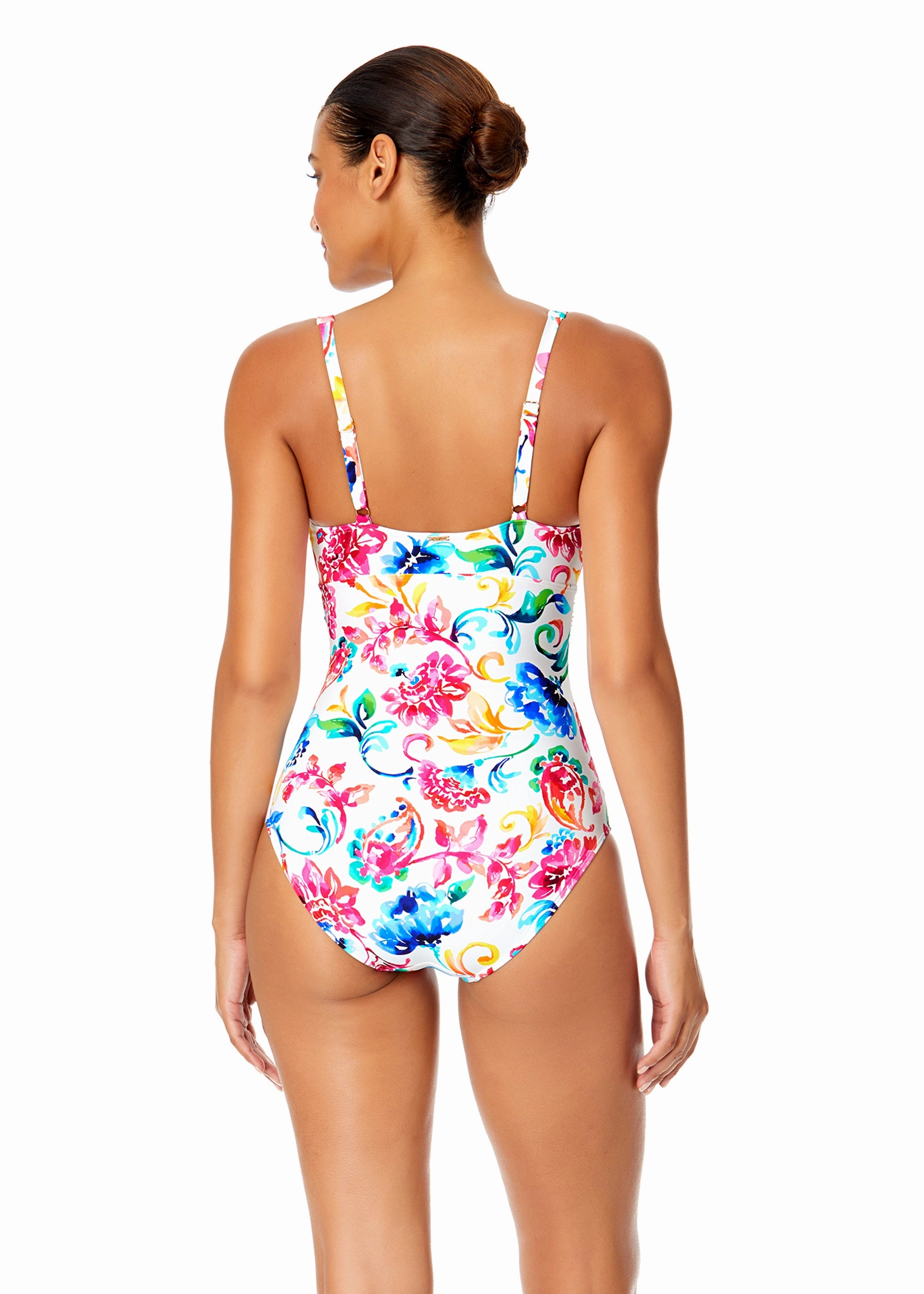 Women's Watercolor Paisley V-Wire One Piece Swimsuit
