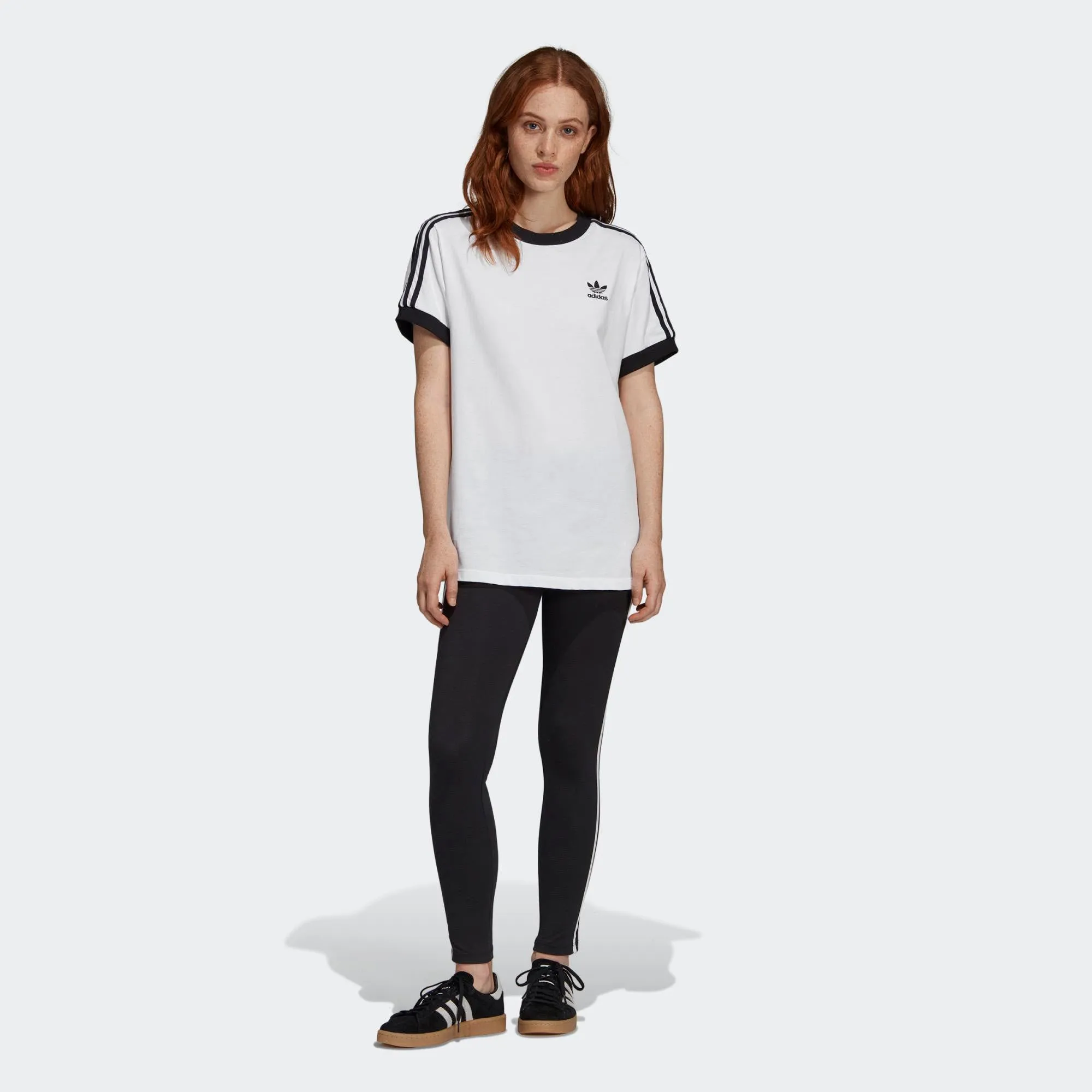 Womens Adidas Originals 3-Stripes Tee Shirt In White Black