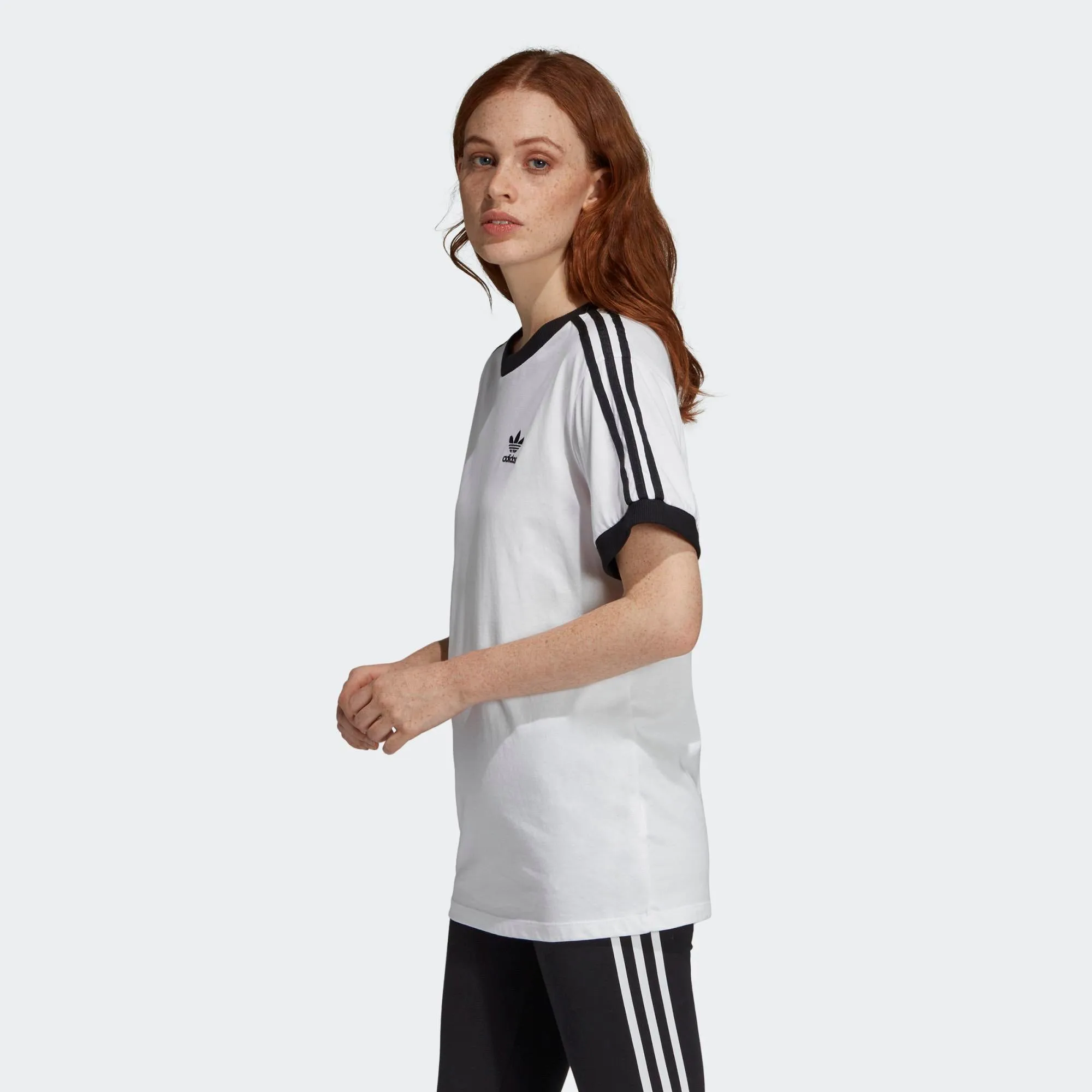 Womens Adidas Originals 3-Stripes Tee Shirt In White Black