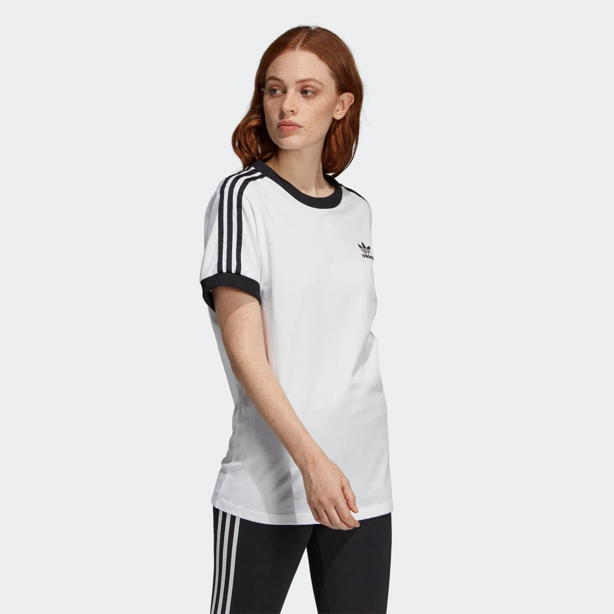 Womens Adidas Originals 3-Stripes Tee Shirt In White Black