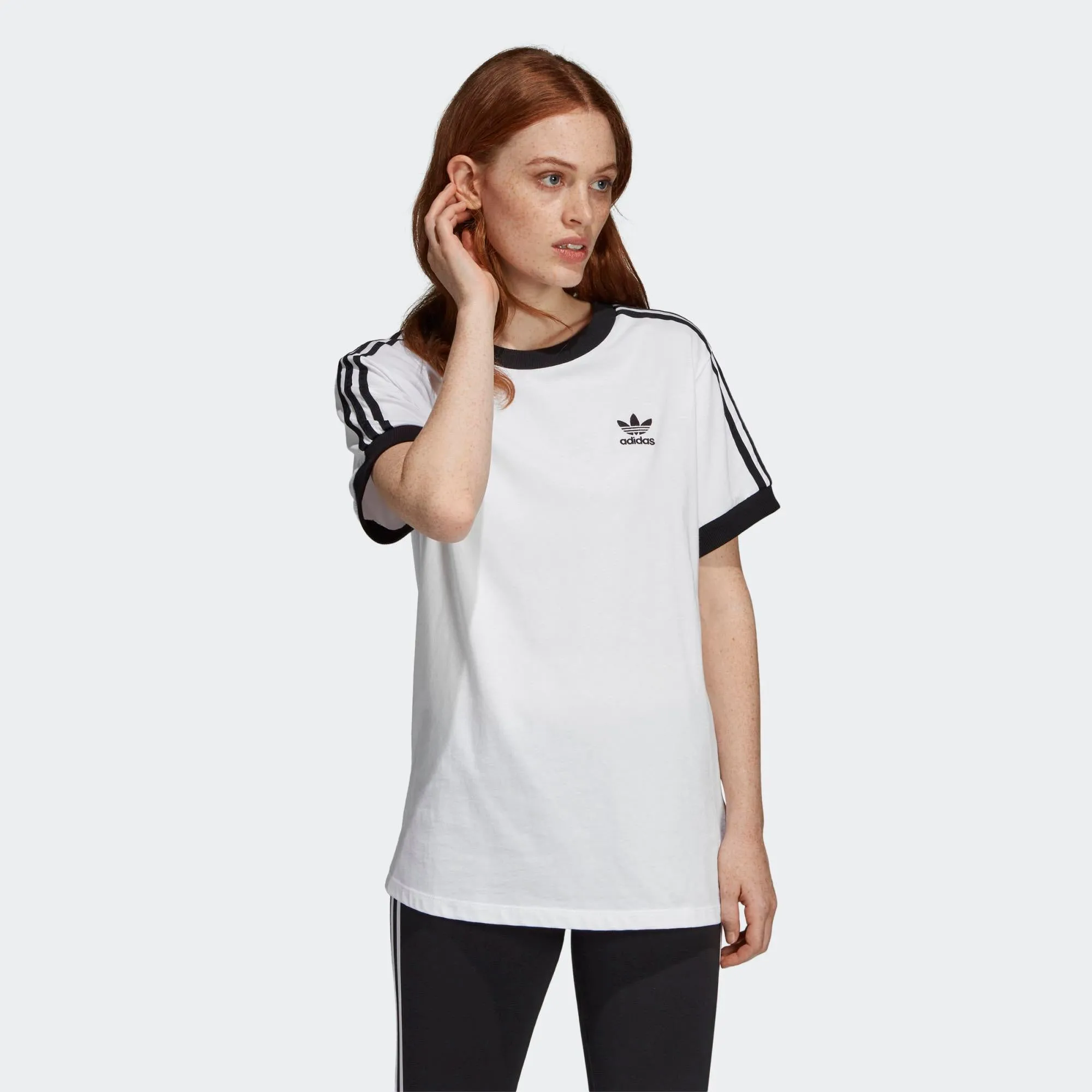 Womens Adidas Originals 3-Stripes Tee Shirt In White Black