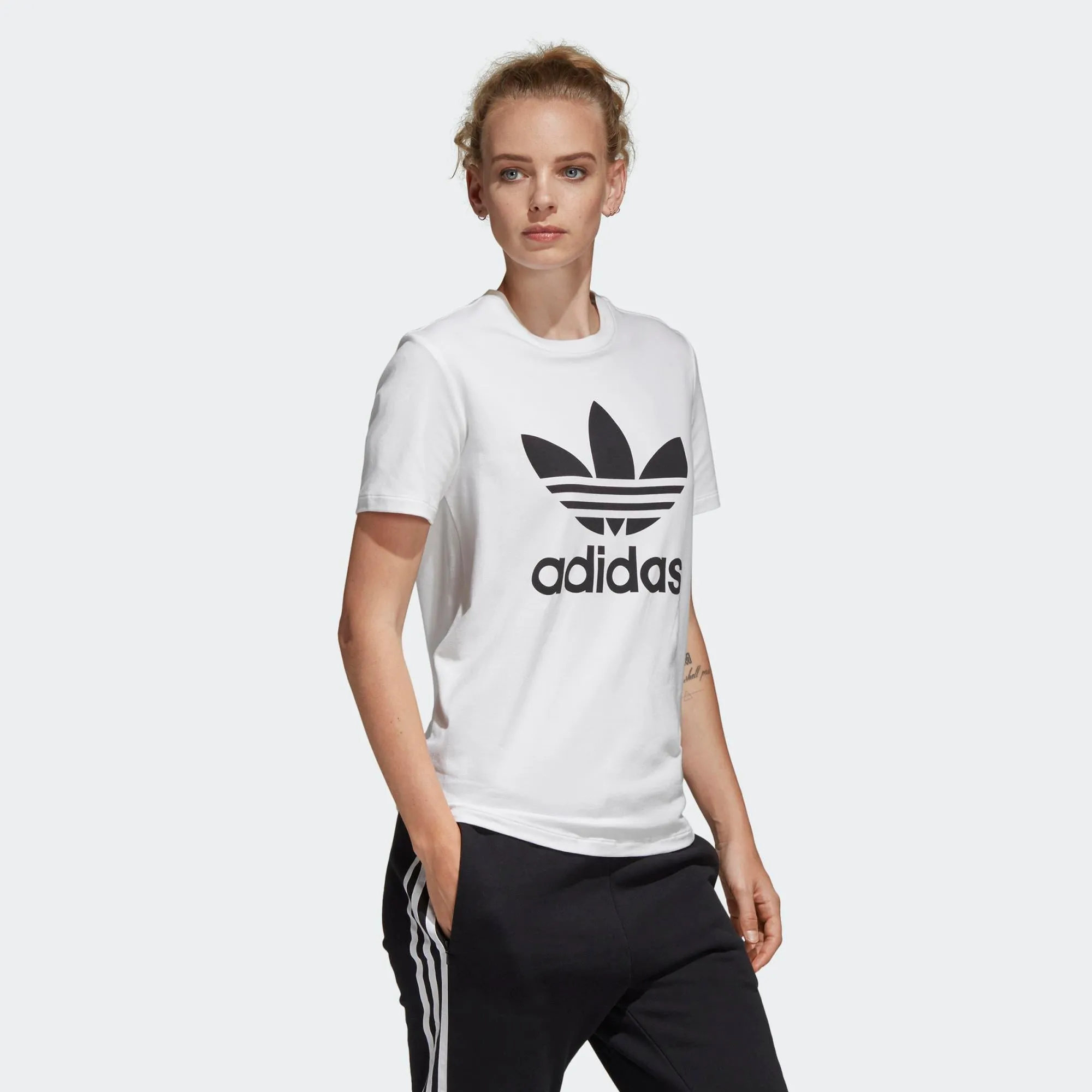 Womens Adidas Originals Trefoil Tee Shirt In White Black