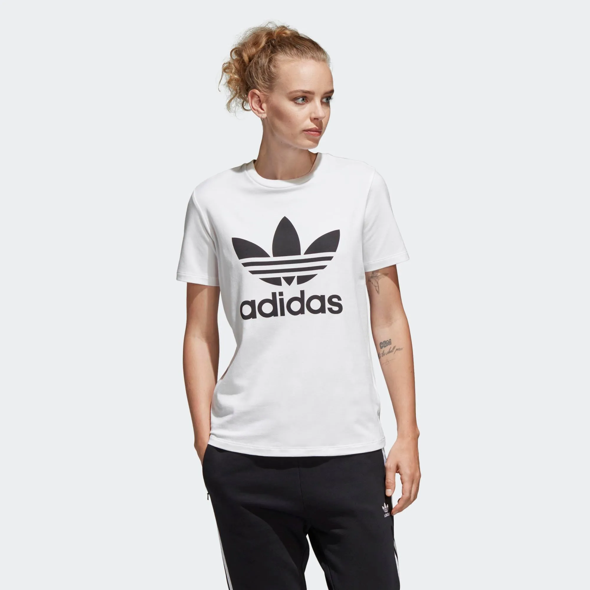 Womens Adidas Originals Trefoil Tee Shirt In White Black