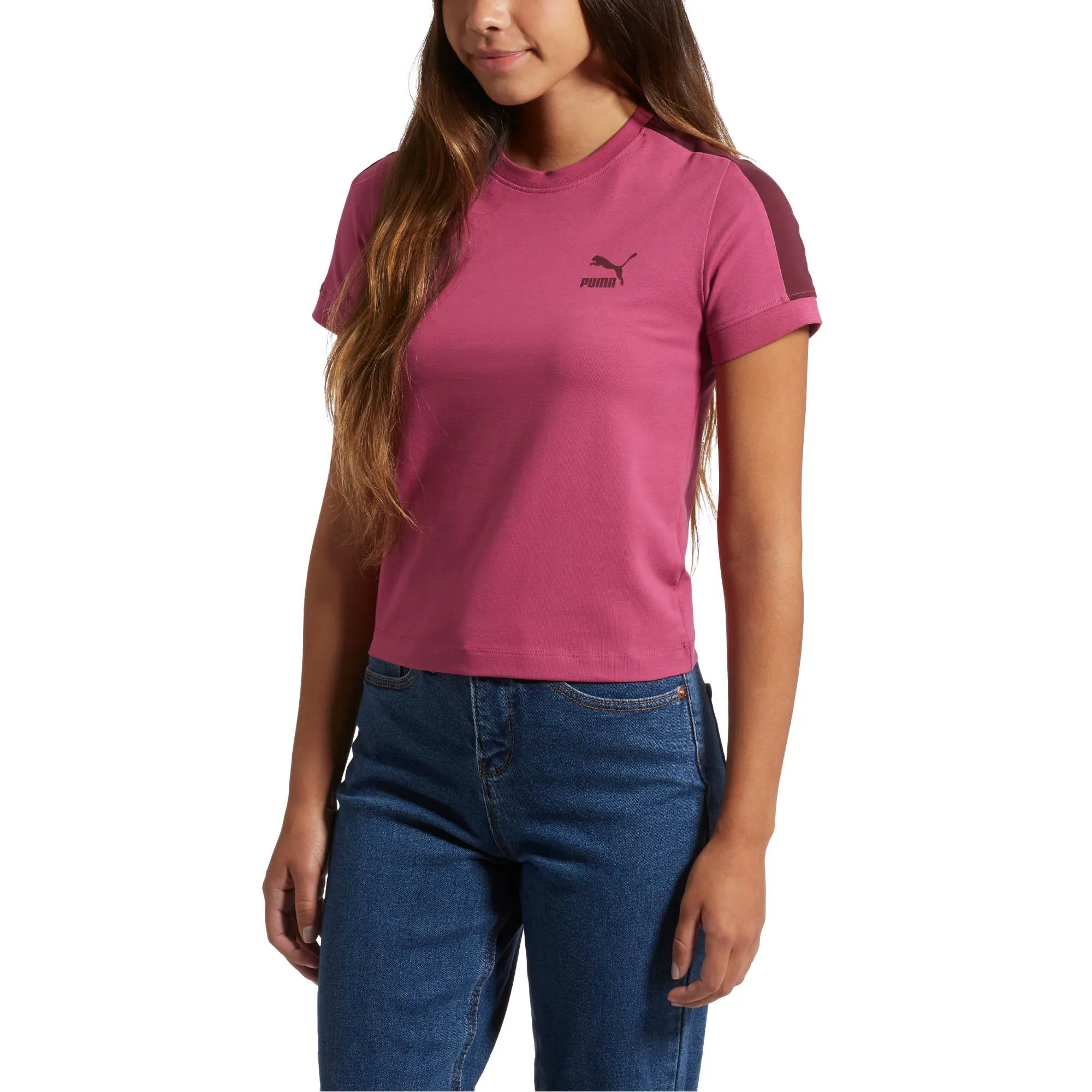Womens Puma Classics Tight T7 Tee Shirt In Magenta Haze