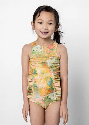 Wonderland Floral | Mini Down in Front Ruffle Bottoms toddler girl swimwear, summer swimwear for girls