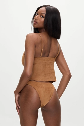 x BELLA HADID Dove Suede Bikini Bottom - Sunkissed Suede womens printed swimsuits, beach ready swimwear ladies