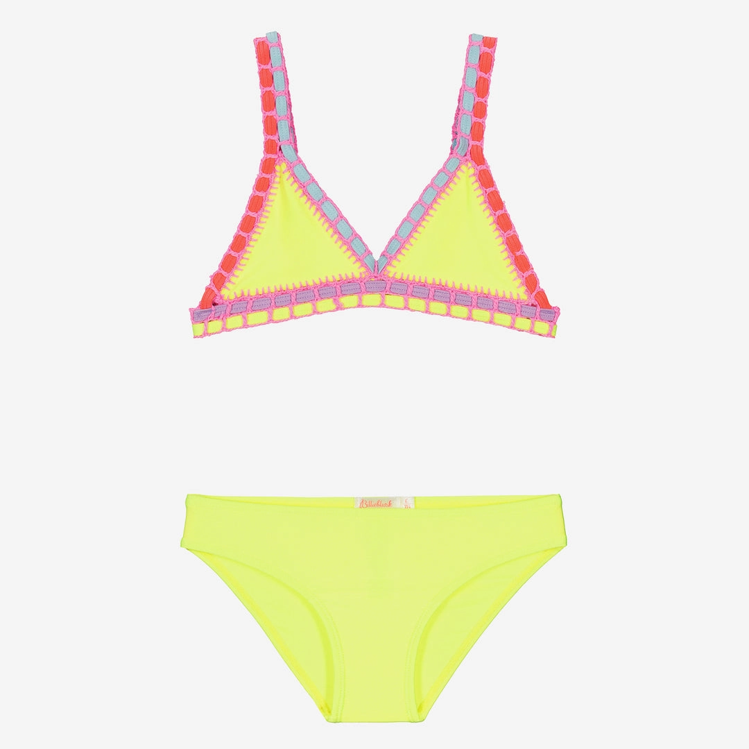 Yellow Crochet Trim Bikini cute swimsuits for teen girls, modest teen swimwear