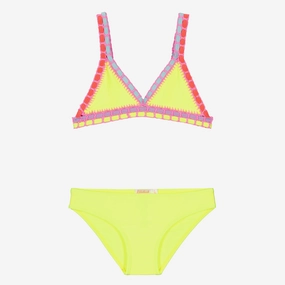 Yellow Crochet Trim Bikini cute swimsuits for teen girls, modest teen swimwear
