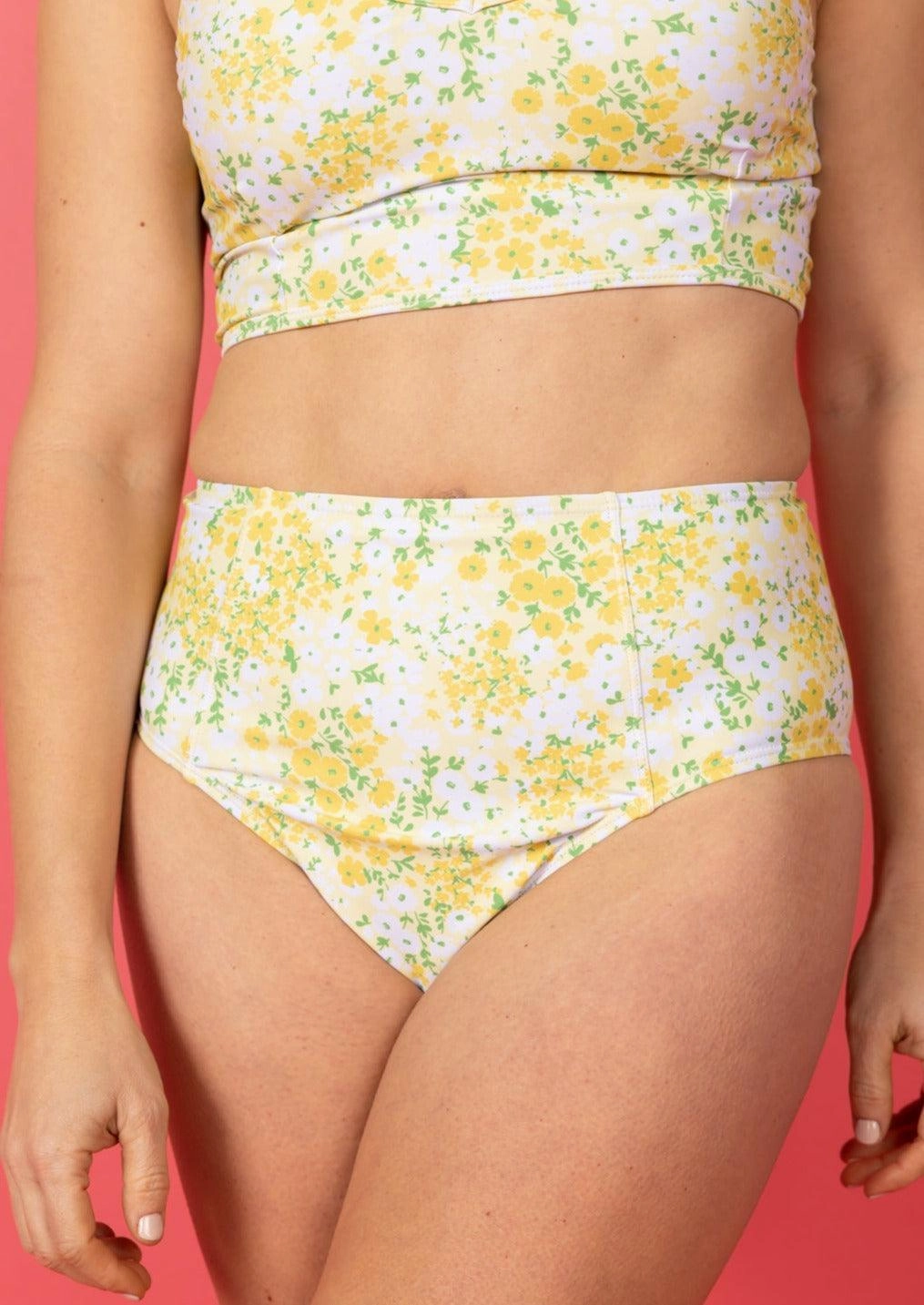 Yellow Meadow | Up High Bottoms elastic waistband swim bottoms, mix-and-match bikini bottoms