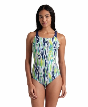 Zebra Stripes Pro Back Swimsuit - Multi/Navy minimalistic swimsuits women, sleek swimwear styles