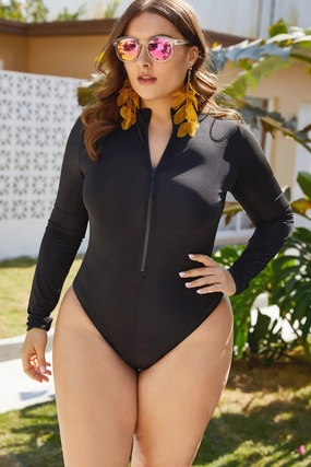 Zip Up Long Sleeve One-Piece Swimsuit durable swimwear women, travel-ready swimsuits for women