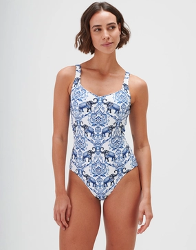 Zuri Square Neck Swimsuit - Porcelain womens resort swimwear, flattering one-piece swimsuits